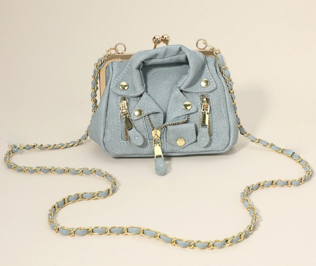 Denim Motorcycle Jacket Crossbody- Light