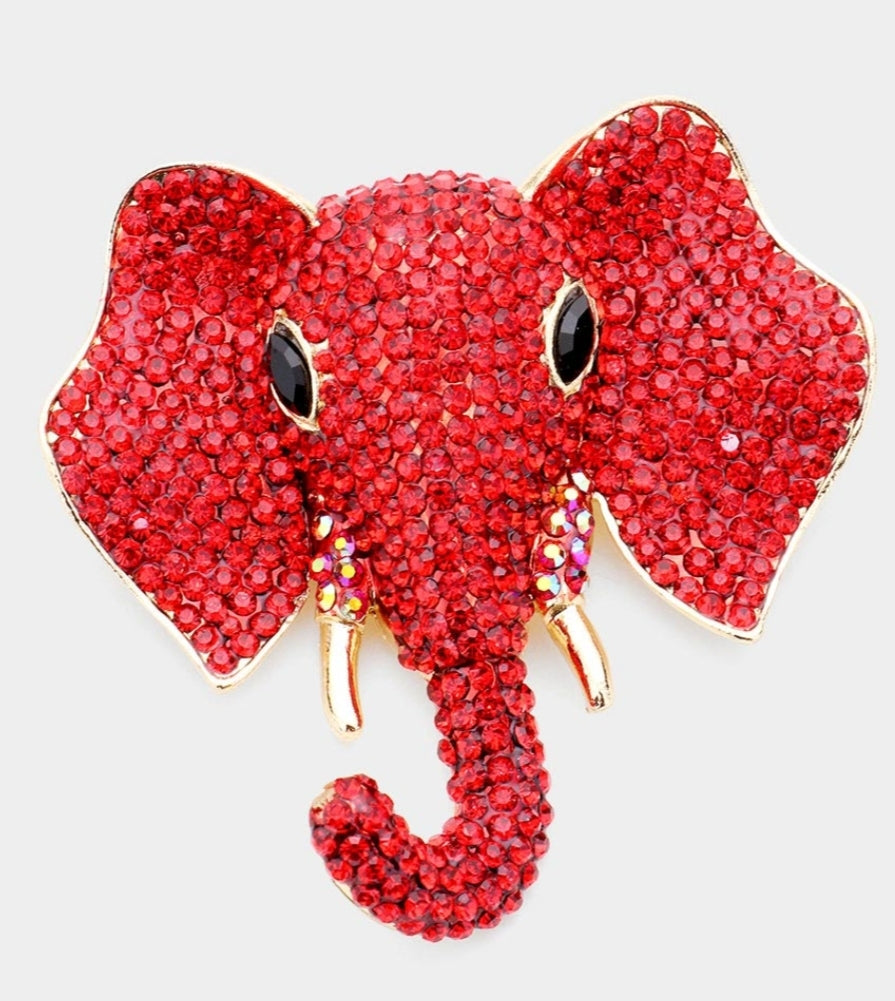 Red Rhinestone Elephant Brooch