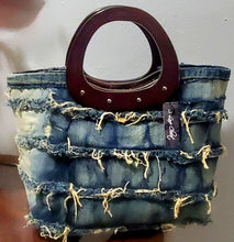 Load image into Gallery viewer, FRINGED OUT DENIM HANDBAG
