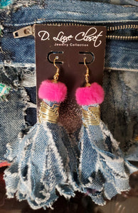 Plush Denim Earrings - Pink