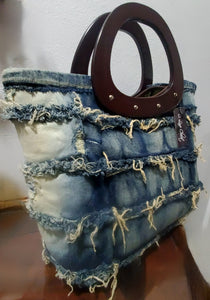 FRINGED OUT DENIM HANDBAG
