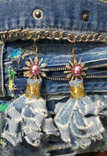 Load image into Gallery viewer, Lavender Flower Denim Earrings
