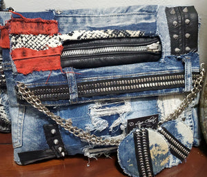 DENIM ROCK STAR CLUTCH & EARRING SET