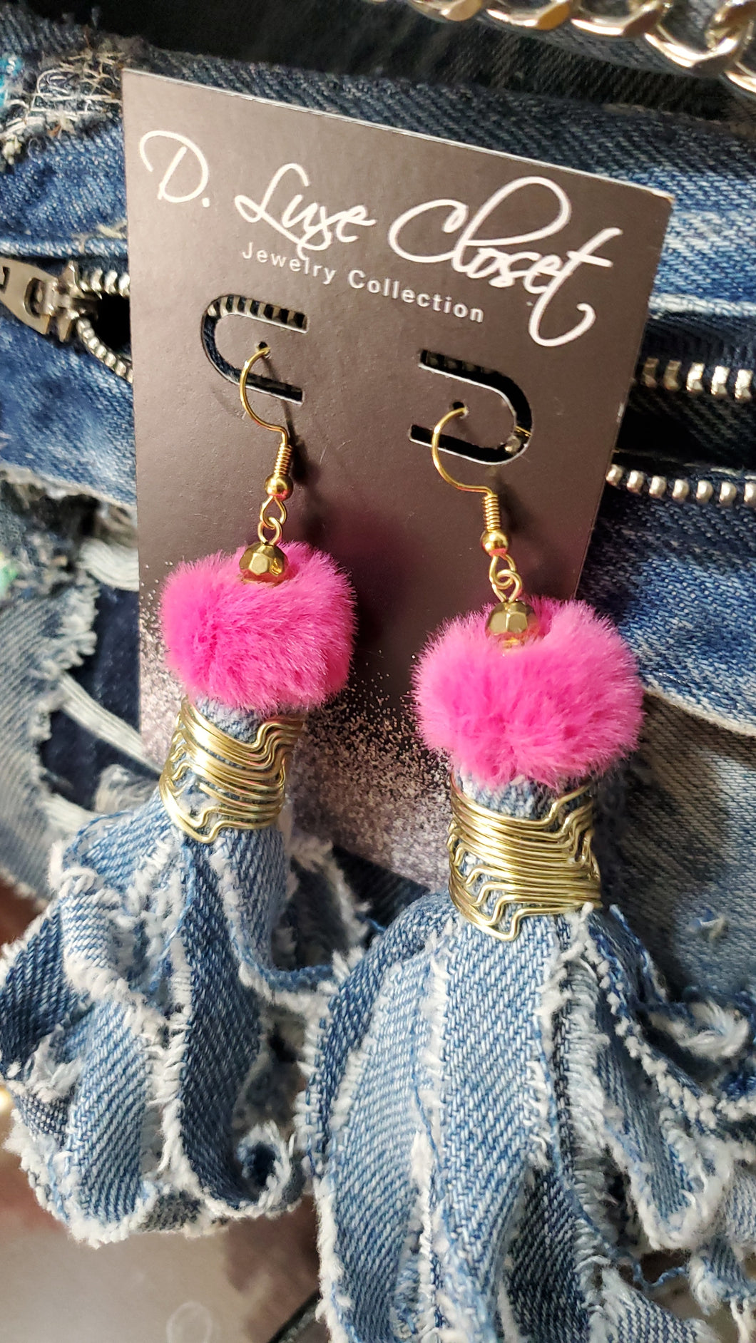 Plush Denim Earrings - Pink