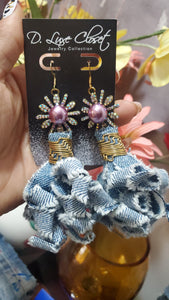 Lavender Flower Denim Earrings