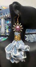 Load image into Gallery viewer, Lavender Flower Denim Earrings
