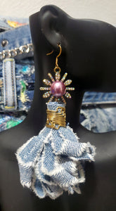 Lavender Flower Denim Earrings