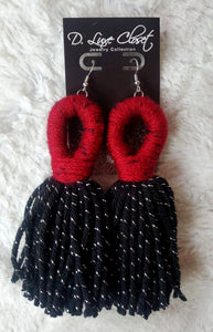 Keyhole Yarn Earrings - Deep Red
