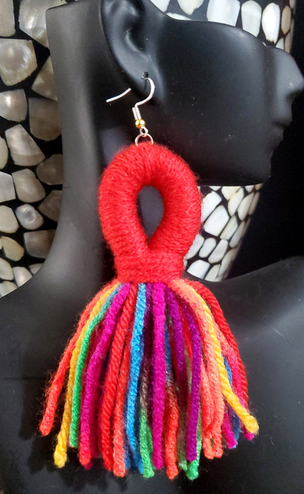 Red Hot Yarn Earrings