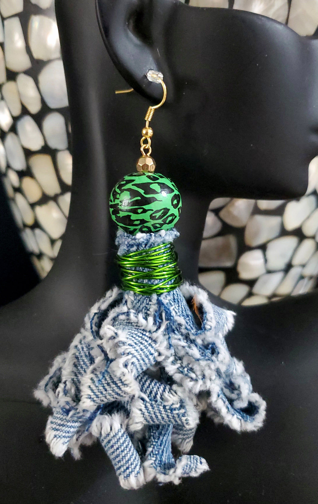Money Green Denim Earrings