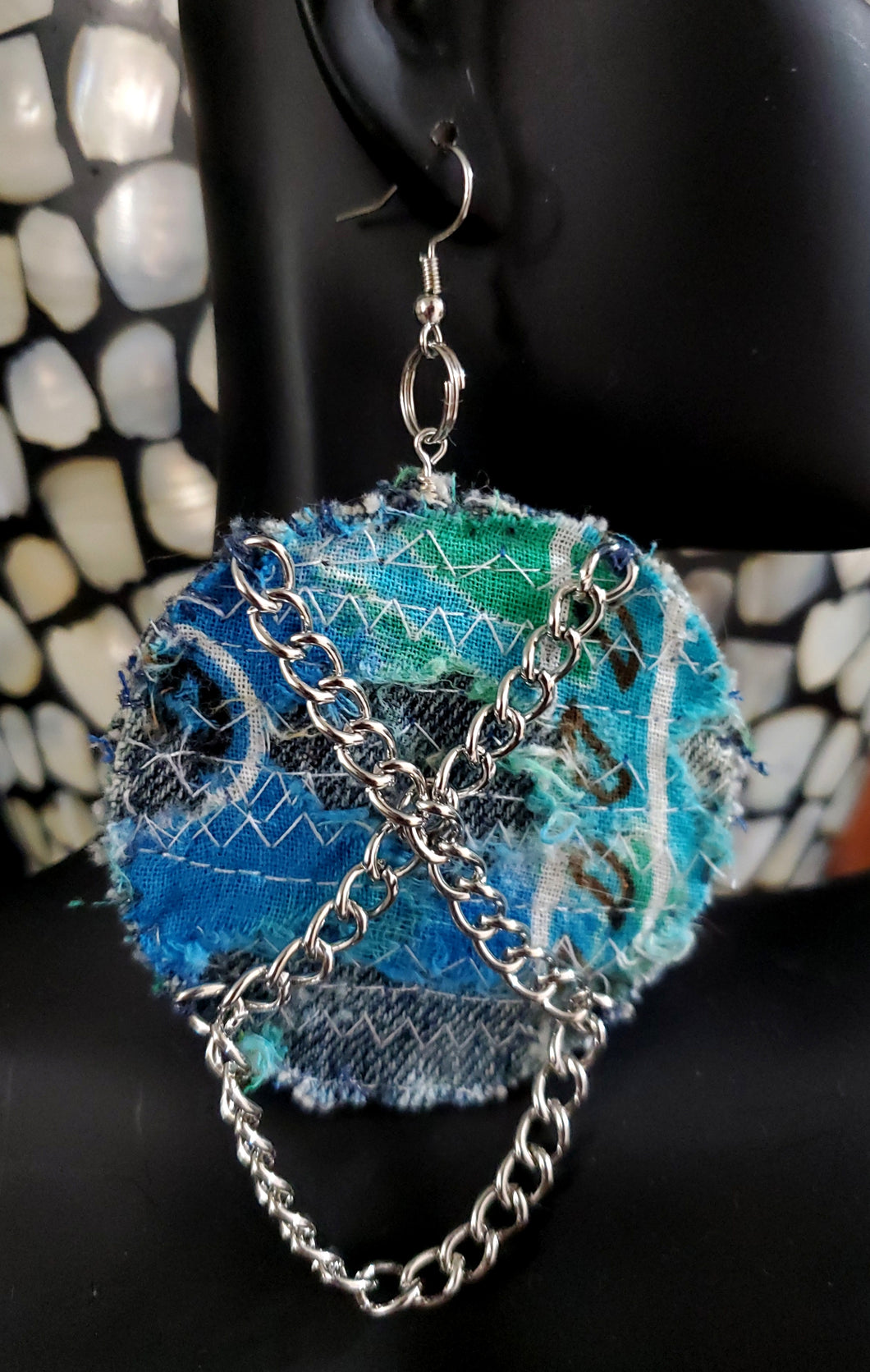 Chained Up Denim Earrings