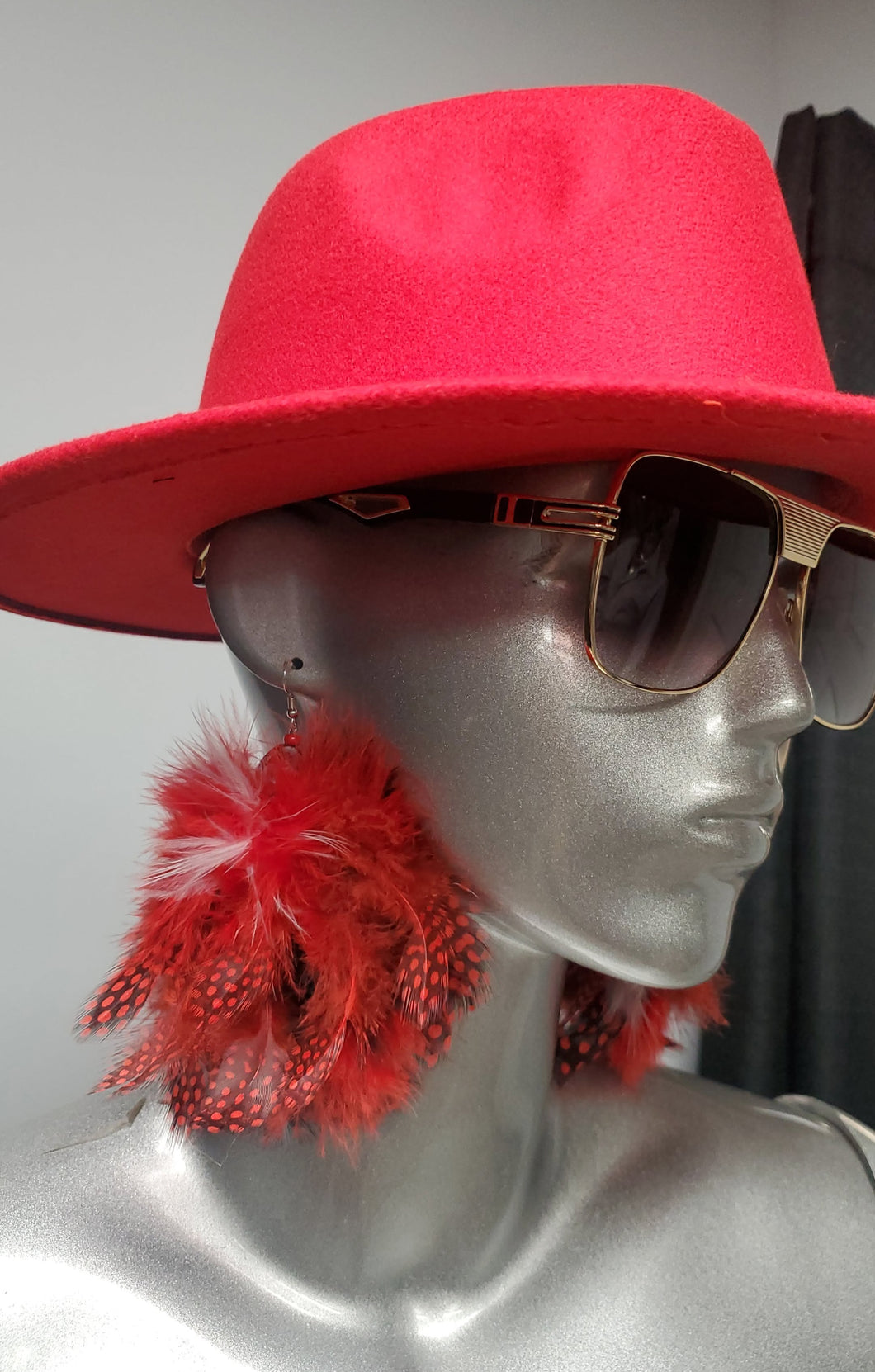 Feather Earrings - Fire Red