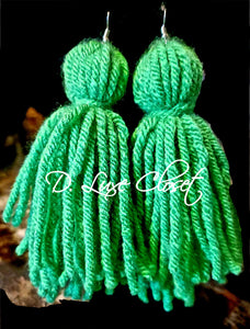 Yarn Tassel Earrings - Green
